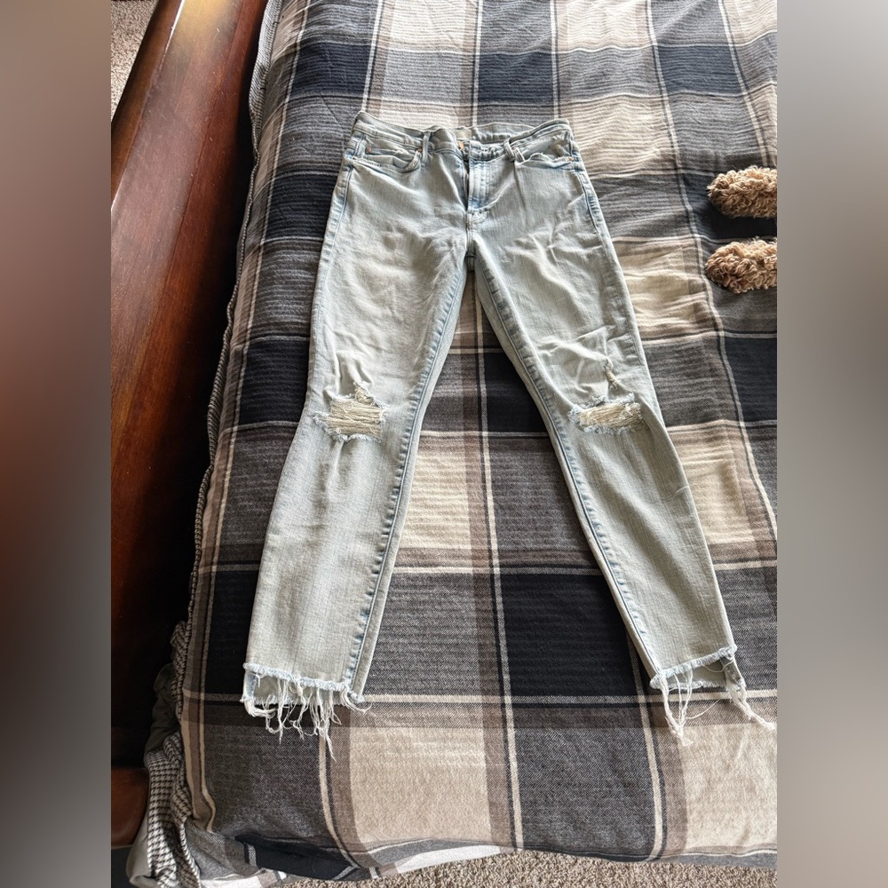 MOTHER Light Blue Distressed Skinny Jeans